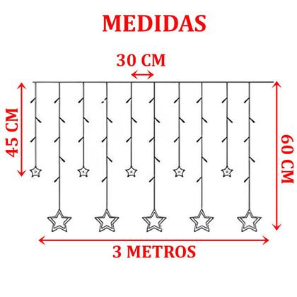 Imagem de Varal Pisca LEDs Decoração Estrelas Noel Natal Branco De 3M