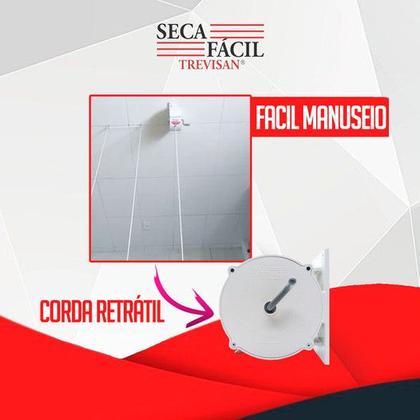 Imagem de Varal Recolhivel Retratil Automatico Parede 30m Nylon De Parede Seca Fácil Trevisan Secalux