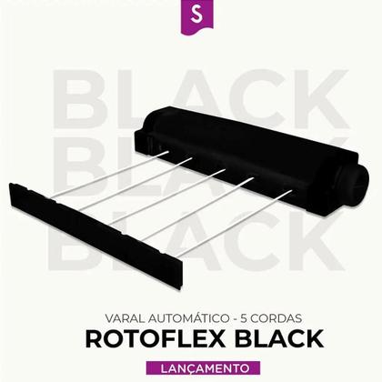 Imagem de Varal Retrátil Automático de Parede com 5 Cordas de 4,1m - Rotoflex Secalux Preto