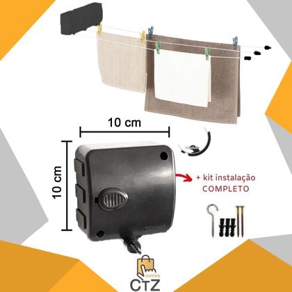 Imagem de Varal Retrátil Automatico Parede Corda 3 Modulos Stendmax 6m Preto