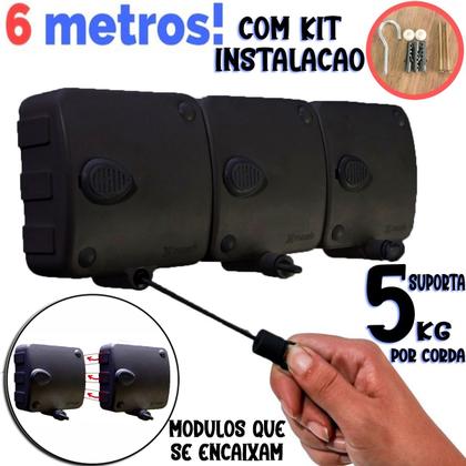 Imagem de Varal Retrátil Automatico Parede Corda 3 Modulos Stendmax 6m Preto