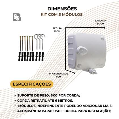 Imagem de Varal Retrátil de Parede Automático Modular Com 6, 12 ou 18 Metros Corda Para Secar Roupa Com Trava