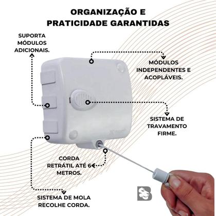Imagem de Varal Retrátil de Parede Automático Modular Com 6, 12 ou 18 Metros Corda Para Secar Roupa Com Trava