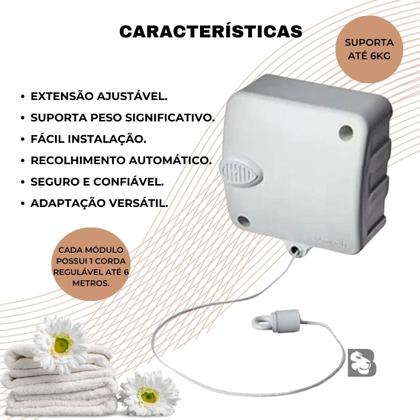 Imagem de Varal Retrátil de Parede Automático Modular Com 6, 12 ou 18 Metros Corda Para Secar Roupa Com Trava