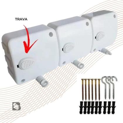 Imagem de Varal Retrátil de Parede Automático Modular Com 6, 12 ou 18 Metros Corda Para Secar Roupa Com Trava