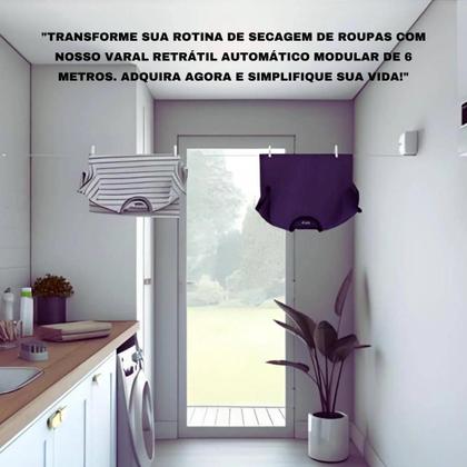 Imagem de Varal Retrátil de Parede Automático Modular Com 6, 12 ou 18 Metros Corda Para Secar Roupa Com Trava