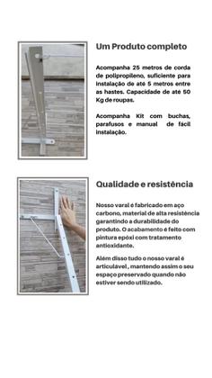 Imagem de Varal retrátil para parede ou muro reforçado e muito prático para até 5 metros - preto