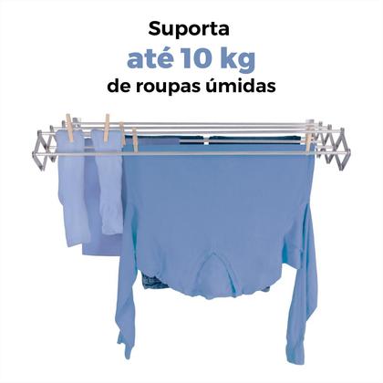 Imagem de Varal Roupa Parede Sanfonado Alumínio Retrátil Grande Dobrável Recolhível Reforçado Apartamento 80cm