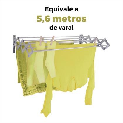 Imagem de Varal Roupa Parede Sanfonado Alumínio Retrátil Grande Dobrável Recolhível Reforçado Apartamento 80cm