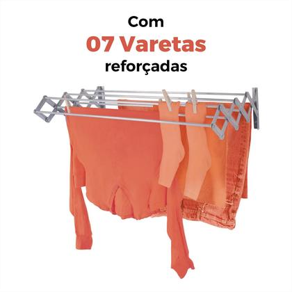 Imagem de Varal Roupa Parede Sanfonado Alumínio Retrátil Grande Dobrável Recolhível Reforçado Apartamento 80cm