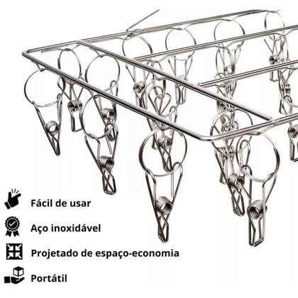 Imagem de Varal Suspenso 40 Prendedores Inox Resistente para Meias Entrega Relâmpago