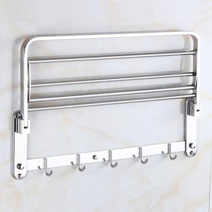 Imagem de Varal Toalheiro Duplo Inox Prateleira Toalha Roupa Utensilios Banheiro Lavanderia Gancho Multiuso Casa Pousada Organizaçao Suporte