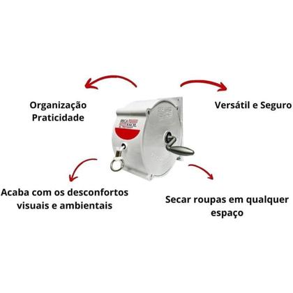 Imagem de Varal Trevisan Retrátil Recolhível De Parede Seca Fácil 30m