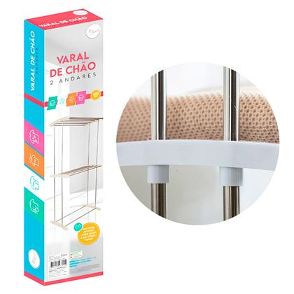 Imagem de Varal Vertical De Roupa Dois Andares Em Plastico Aço Inox Prateleiras 120 cm