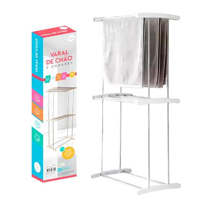 Imagem de Varal Vertical De Roupa Dois Andares Em Plastico Aço Inox Prateleiras 120 cm