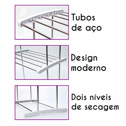 Imagem de Varal Vertical De Roupa Dois Andares Em Plastico Aço Inox Prateleiras 120 cm