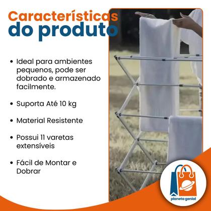 Imagem de Varal Vertical Retrátil de Chão Dobrável Compacto Portátil Ideal Apartamentos Lavanderias Varandas