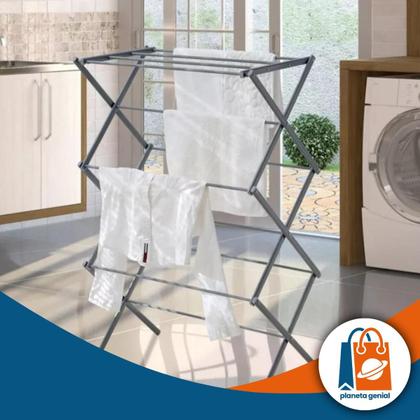 Imagem de Varal Vertical Retrátil de Chão Dobrável Compacto Portátil Ideal Apartamentos Lavanderias Varandas