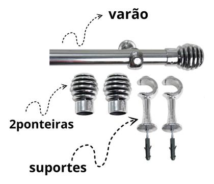 Imagem de Varão Bastão De Cortina 2,00 M 28 Mm Com Ponteira De Luxo