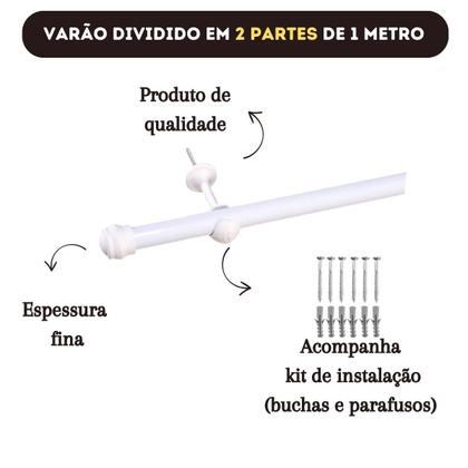 Imagem de Varão Cortina 2 Bastão Fino kit Completo Instalação Premium