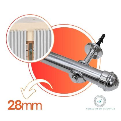 Imagem de Varão Cromado 3m 28mm Grosso Para Cortinas Elegantes e Modernas