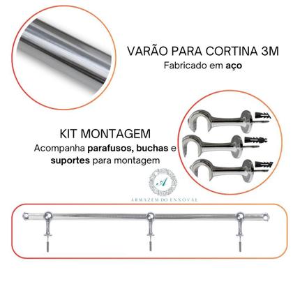 Imagem de Varão Cromado 3m 28mm Grosso Para Cortinas Elegantes e Modernas