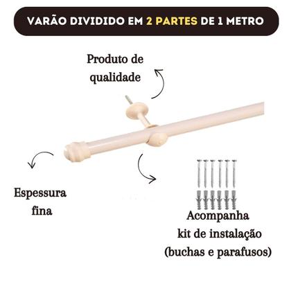 Imagem de Varão De Cortina 2 Metros 19mm Suporte Kit Completo Instalação