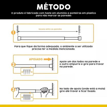 Imagem de Varão Extensível Bastão Ajustável Porta Cortina Box Banheiro 1,15 até 2,15m