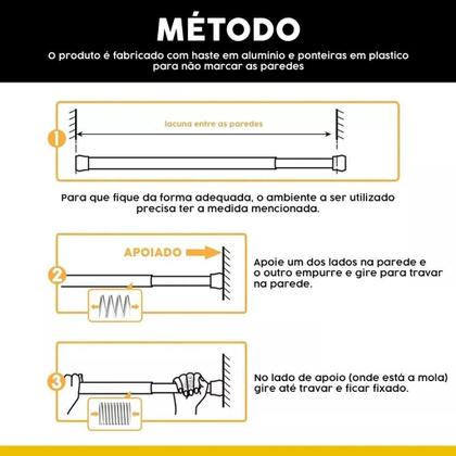Imagem de Varão Extensível Bastão Ajustável Porta Cortina Box Banheiro