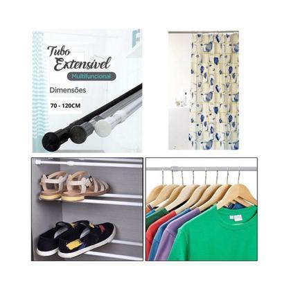 Imagem de Varão Extensível Bastão Ajustável Porta Cortina Box Banheiro