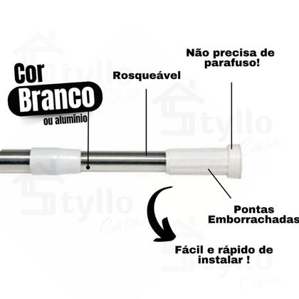 Imagem de Varão Extensível Para Cortina de Banheiro em Aço Inox 70cm até 120cm