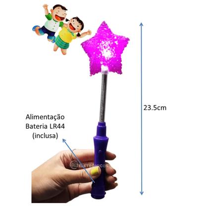 Imagem de Varinha Mágica LED Estrela Coloridos Brilhante Pisca Para Festa Criança Vermelho - OK016ESVM