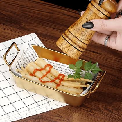 Imagem de Vasilha De Inox Tabuleiro Retangular Bandeja Com Alça Mini Vasilhas Tigela Bandeija Cozinha Casa