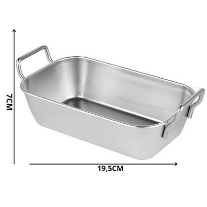 Imagem de Vasilha De Inox Tabuleiro Retangular Bandeja Com Alça Mini Vasilhas Tigela Bandeija Cozinha Casa