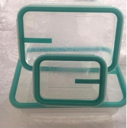 Imagem de Vasilhas Plásticas Com Tampa Conjunto 3 Potes Herméticos