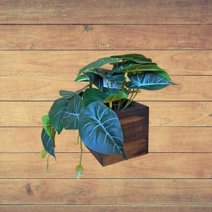Imagem de Vasinho Madeira Decorativo Com Planta Jibóia Folhagem Artificial