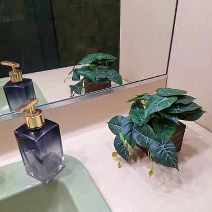 Imagem de Vasinho Madeira Decorativo Com Planta Jibóia Folhagem Artificial