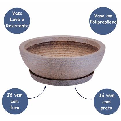 Imagem de Vaso Bacia De Polietileno Concha Riscado Cachepot Planta Suculentas com Prato - N.9 - Diam. 250 X 90 mm