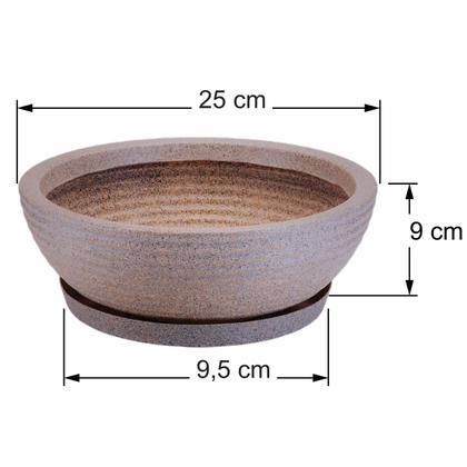 Imagem de Vaso Bacia De Polietileno Concha Riscado Cachepot Planta Suculentas com Prato - N.9 - Diam. 250 X 90 mm
