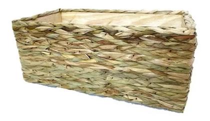 Imagem de Vaso Cachepô Madeira Palha Entrelaçado Retangular 36x18x15