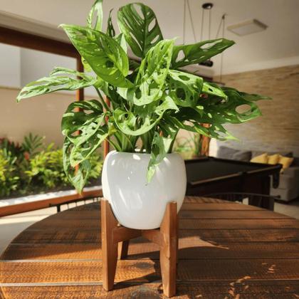 Imagem de Vaso Cachepot de Mesa 15cm Porcelana com Tripé de Madeira