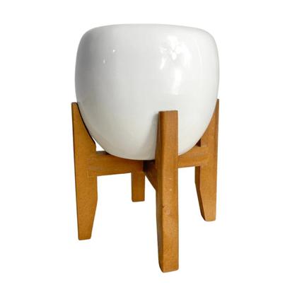 Imagem de Vaso Cachepot de Mesa 15cm Porcelana com Tripé de Madeira