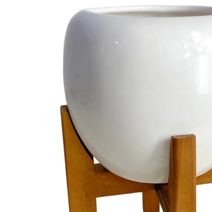 Imagem de Vaso Cachepot de Mesa 15cm Porcelana com Tripé de Madeira