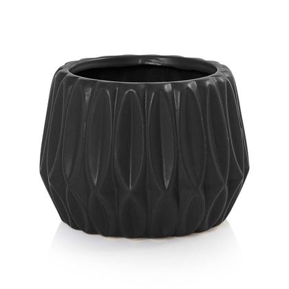 Imagem de Vaso Cachepot Geometric com Prato de Bambu Preto Fosco Pozzani