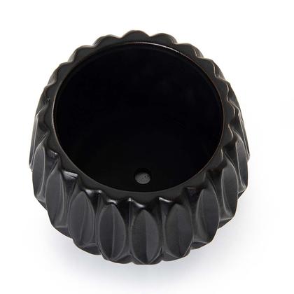 Imagem de Vaso Cachepot Geometric com Prato de Bambu Preto Fosco Pozzani
