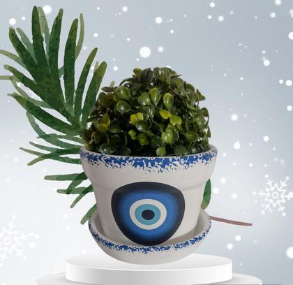 Imagem de Vaso Cachepot Olho Grego com Pratinho Decoração