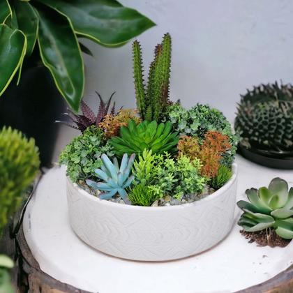 Imagem de Vaso Cerâmica Cumbuca Branco Esmaltado Arranjo Suculentas 