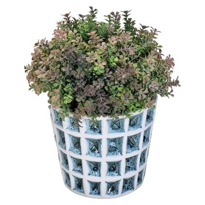 Imagem de Vaso Cerâmica Geometria Quadrados Arranjo Folhagem Outonada