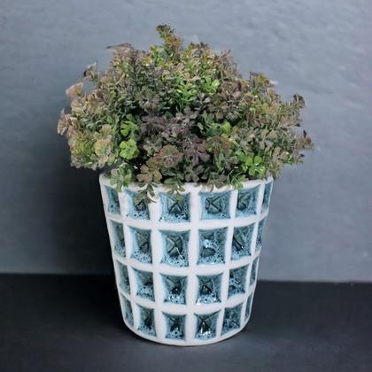 Imagem de Vaso Cerâmica Geometria Quadrados Arranjo Folhagem Outonada