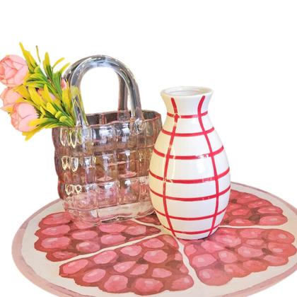 Imagem de Vaso Cerâmica Vermelho Listrado P/ FLores E Arranjos 10x18Cm